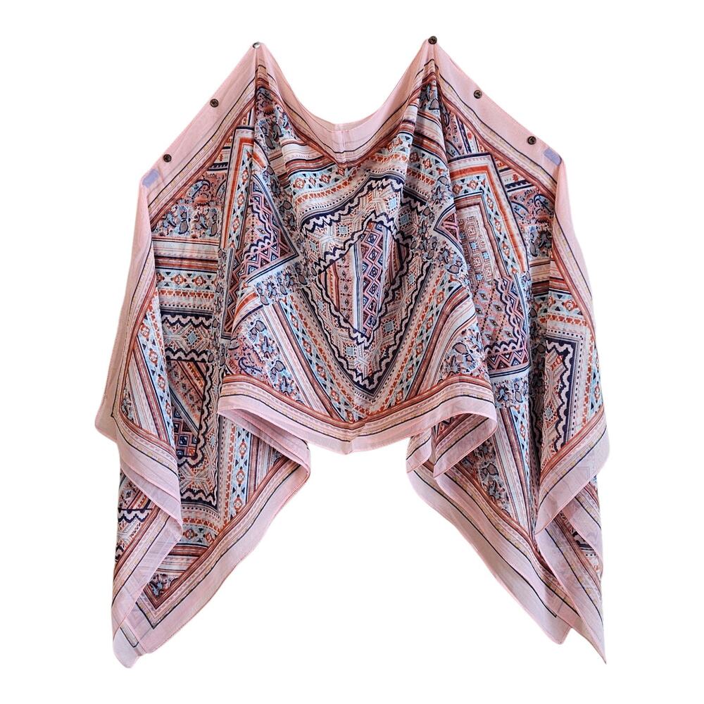 CROSSTREE LANE Women One Size Poncho Scarf Top Bohemian Sheer Buttons $108 NEW